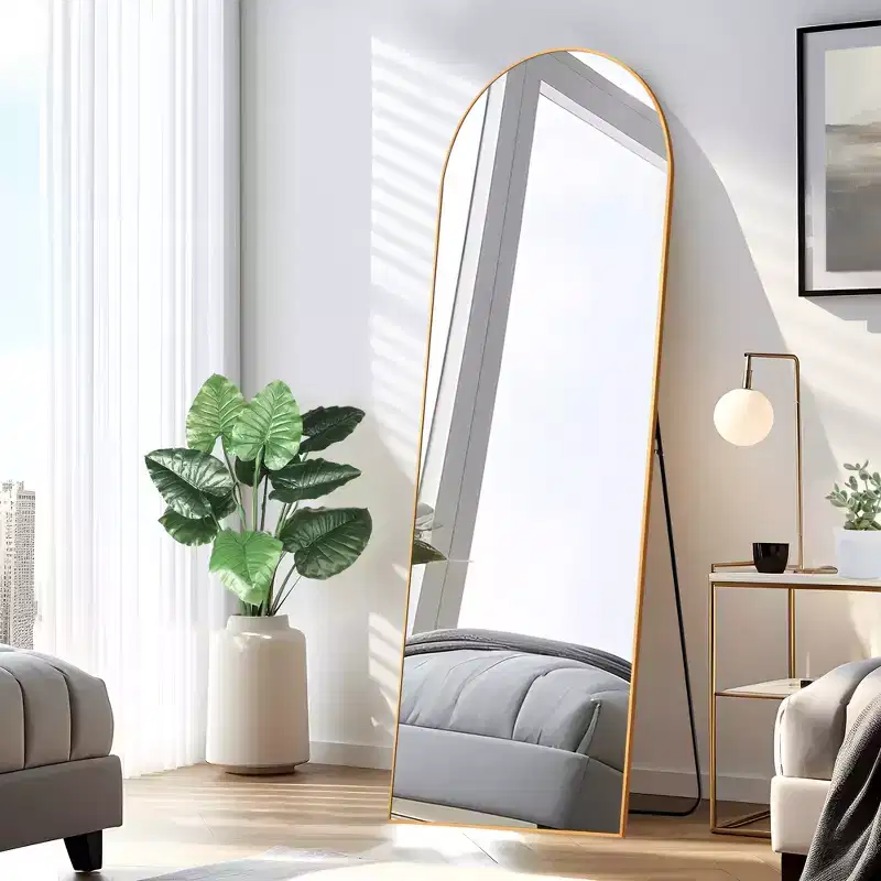 MAYEERTY 69 inch Full Length Mirror Arched Aluminum Alloy Frame Floor Mirror Freestanding with Bracket Gold