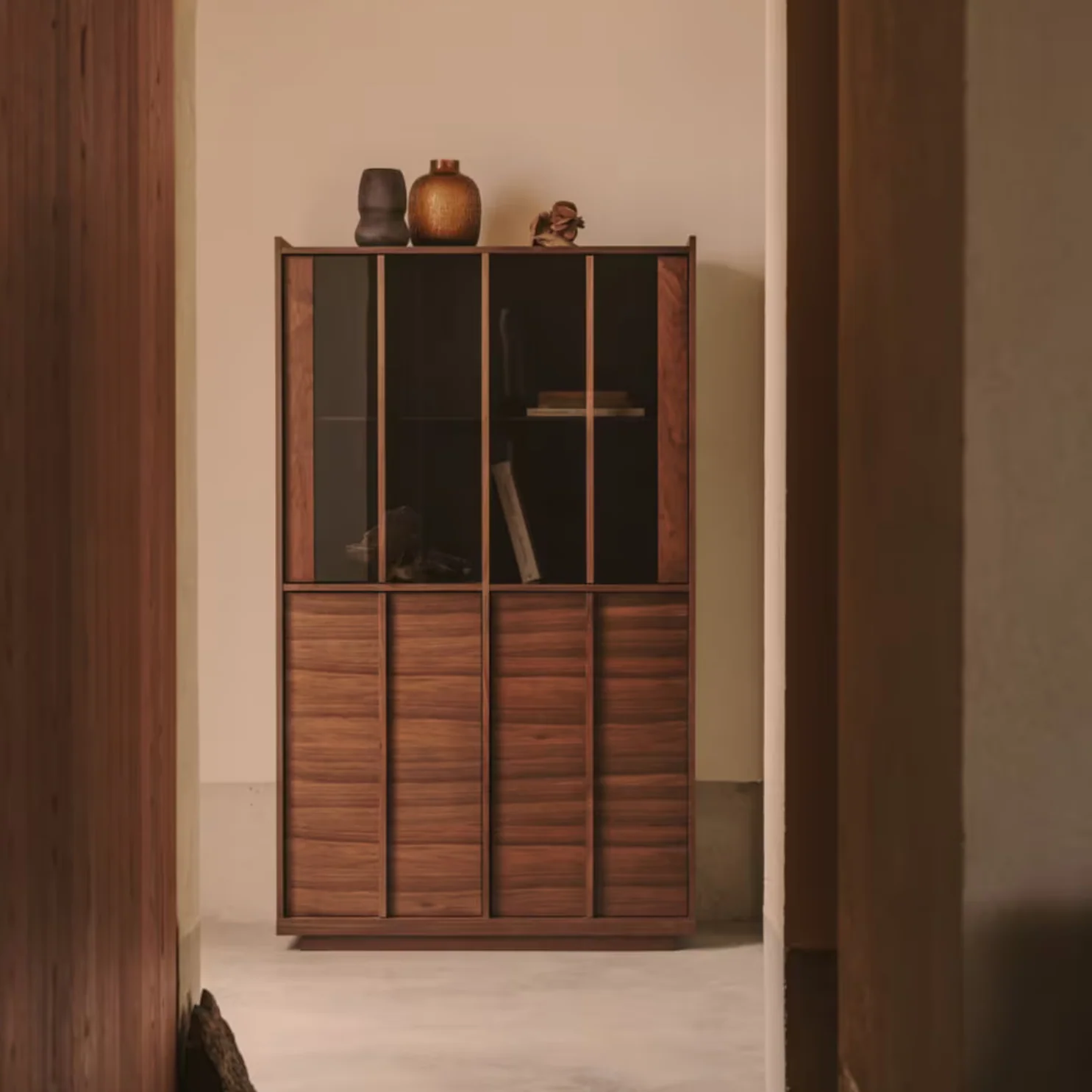 Mid-Century Walnut brown Walnut Storage Cabinet with Storage for Living Room