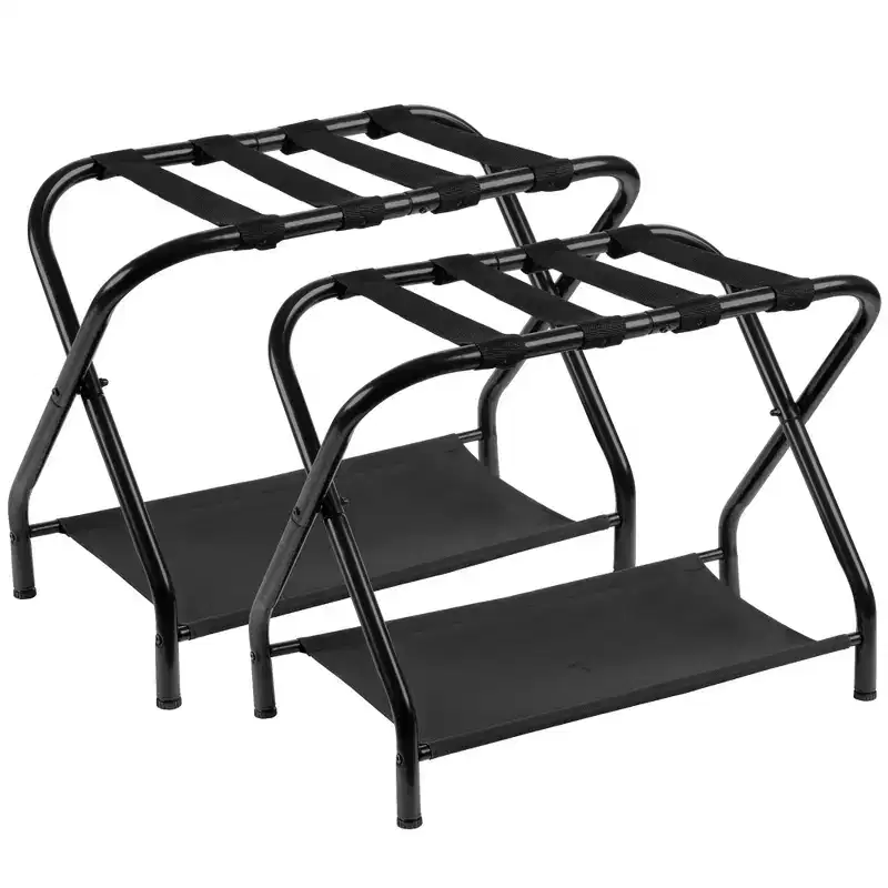 Narwey Luggage Rack, Pack of 2, Steel Folding Suitcase Stand with Storage Shelf for Bedroom, Hotel, Foldable Steel Frame