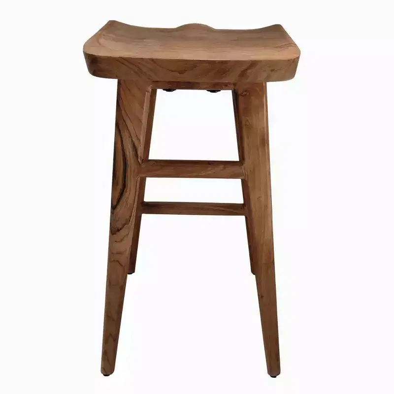 Royal Hampton 29 Inch Backless Barstool, Handcrafted Saddle Seat, Acacia Wood