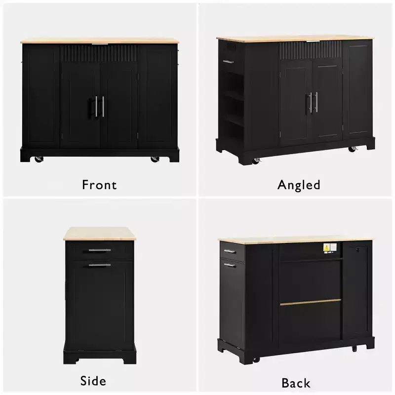 Whisen Classic Style Kitchen Islands on 5 Wheels with 3 Drawer and 3 Open Side Racks