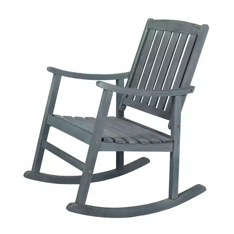Penny Classic Slat-Back Acacia Wood Patio Outdoor Rocking Chair - JONATHAN Y
