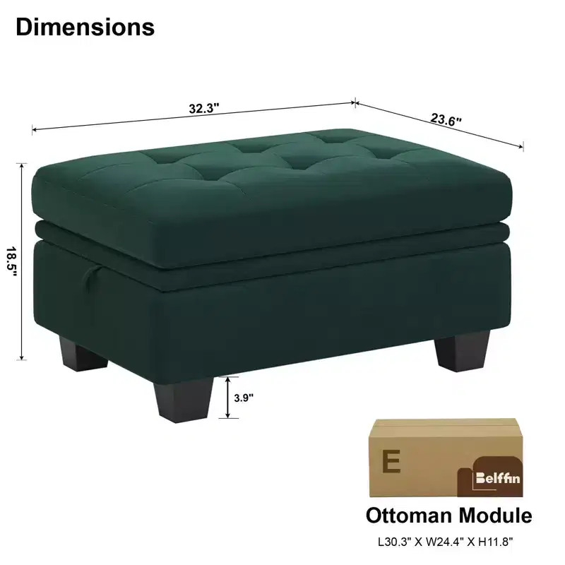 Belffin Modular Velvet Tufted Small Ottoman