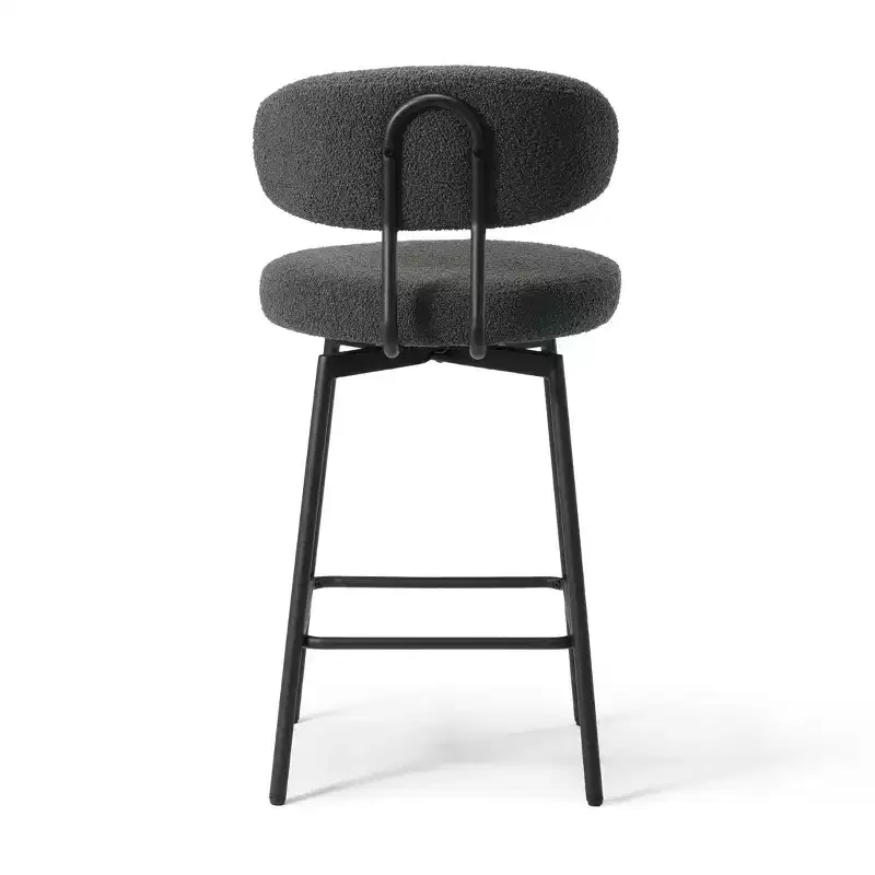 Modern Upholstered Faux Shearling Fabric Counter Height Bar Stools with Back (Set of 2