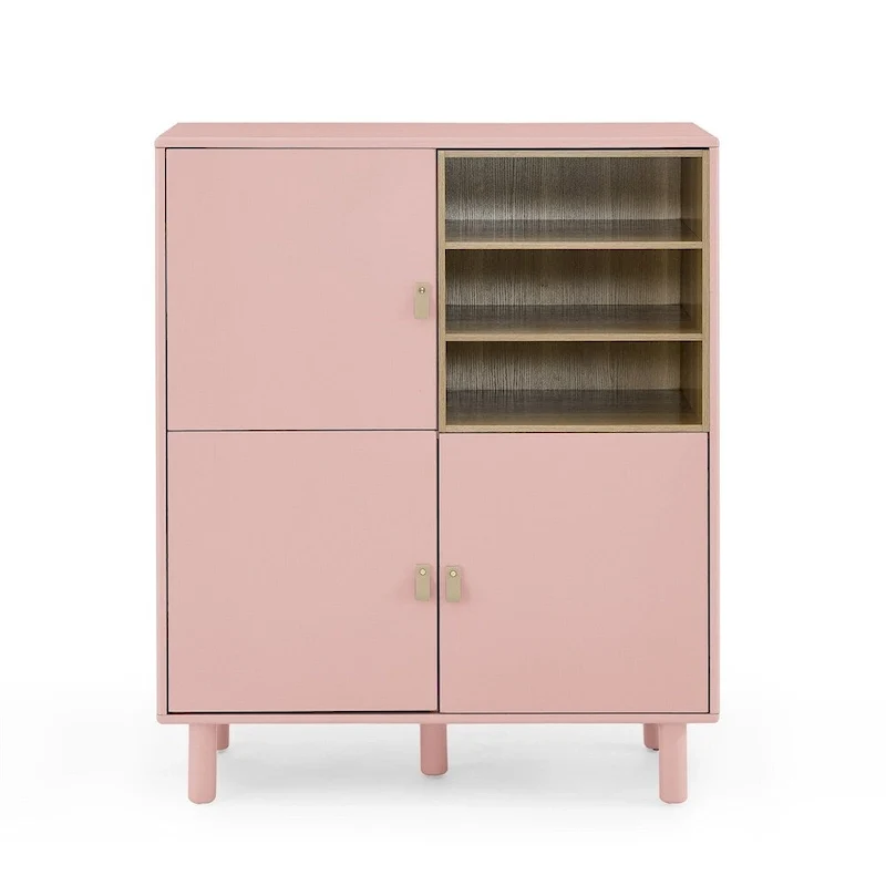 Modern Wood Sideboard Cabinet with Round Legs and Shelf
