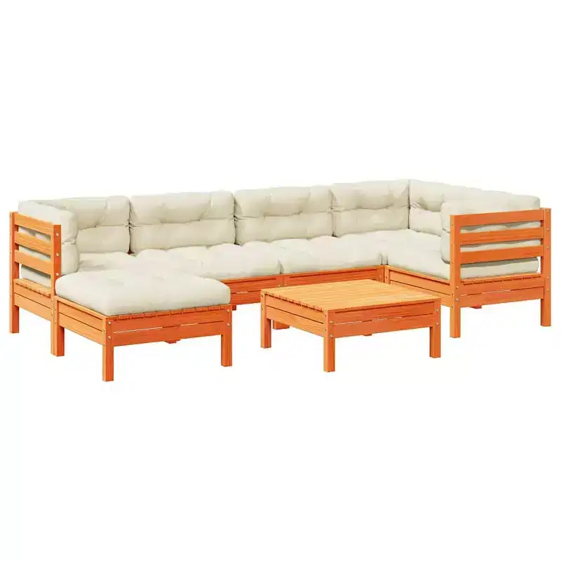 vidaXL Garden Sofa Set Wax brown, Cream Solid pine wood, Oxford fabric