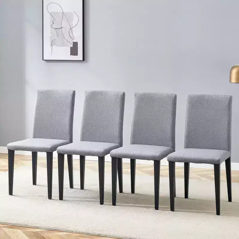 MAYEERTY Set of 4 Light Gray Linen Cotton Dining Chairs Versatile Comfortable Seating