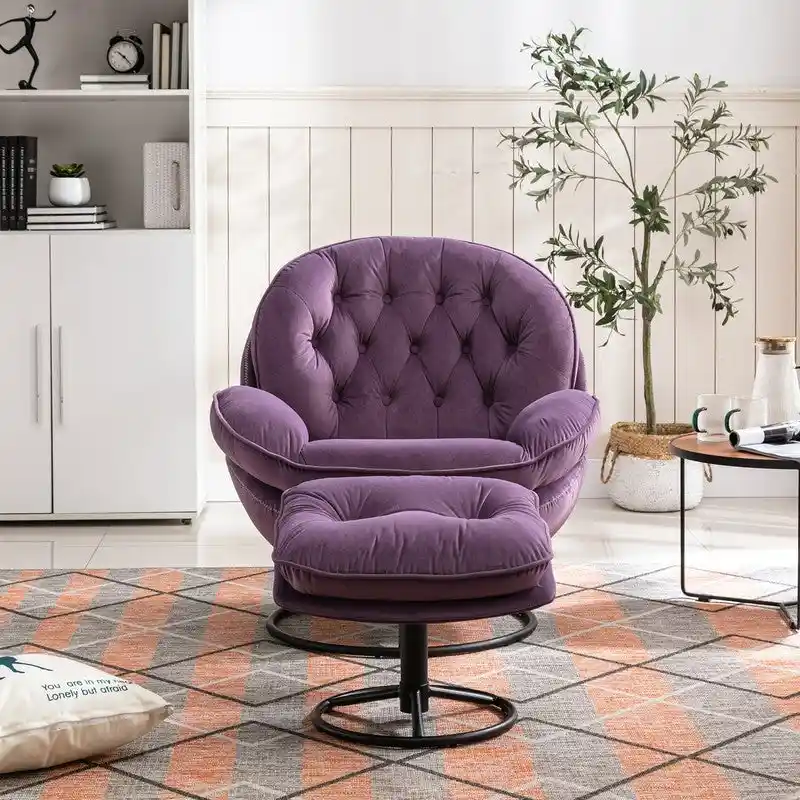 Accent chair TV Chair Living room Chair Grey with ottoman