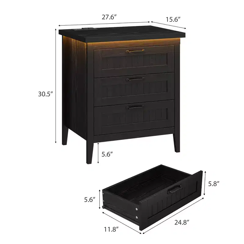 3/5/6/8 Drawer Dresser with LED Light, Wooden Chest of Drawers for Bedroom, Closet & Living Room