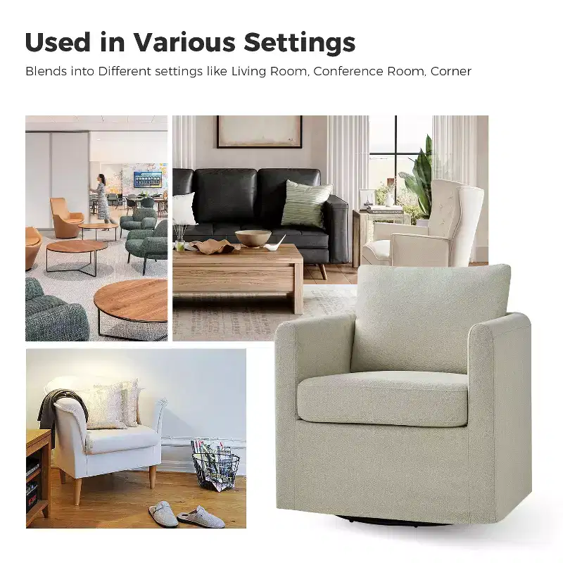 Bernhard Slipcovered Swivel Chair with textured fabric and flared armrests| HULALA HOME