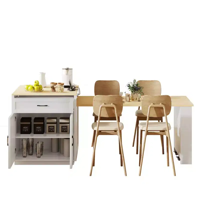 Kitchen with Dining Table, Kitchen Table with Outlet,2 Drawers 2 Side Shelves
