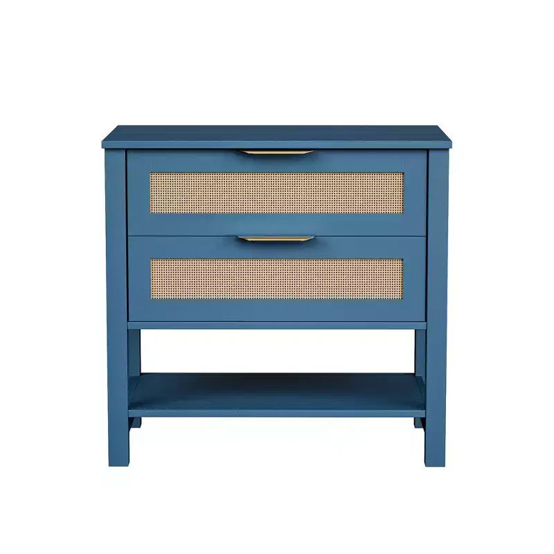 Rattan Boho Rattan 2 Drawer Nightstand for Bedroom Living Room