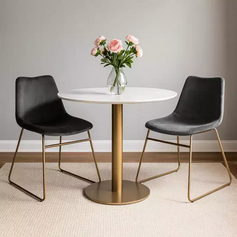 Homy Casa Velvet Upholstered Dining Chairs with Gold Metal Legs, Modern Accent Side Chairs for Dining Room & Living Space, Set of 2, Grey