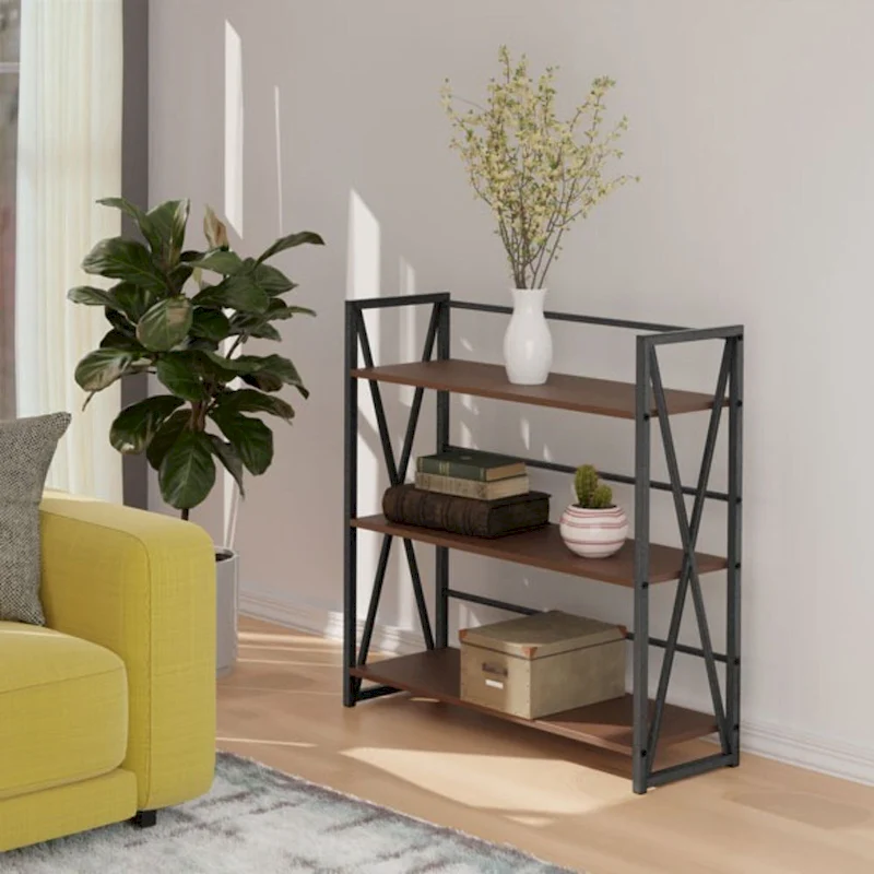 3 Tier Wide Storage Shelf - 35.5 - Graphite and Walnut