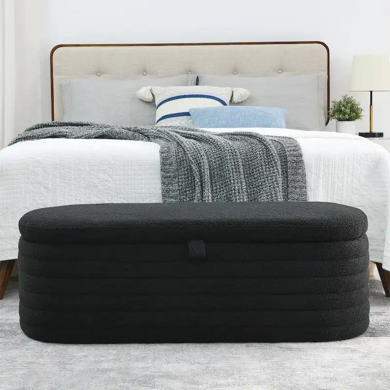 Upholstered Storage Ottoman Bench – Black / Ivory / Green / Grey / Pink / Orange, 1-Person Seating