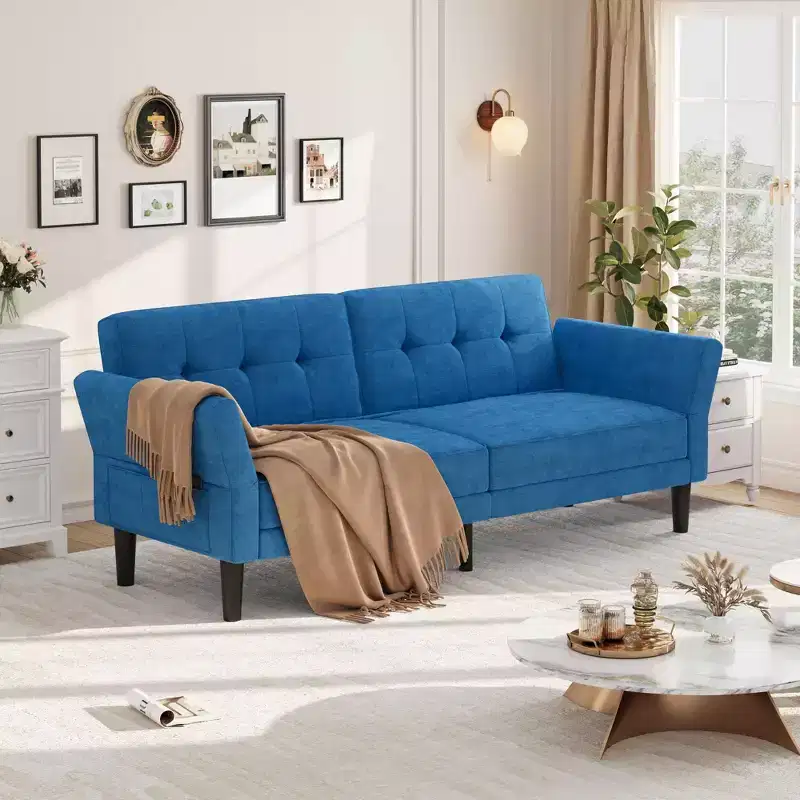 89 Inch Futon Sofa Bed, Convertible Sleeper Sofa with Adjustable Backrest & Armrest, Modern Futon Couch Bed