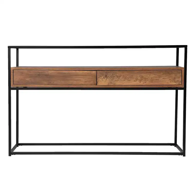 Glass-Top Console Table with Storage - Brown