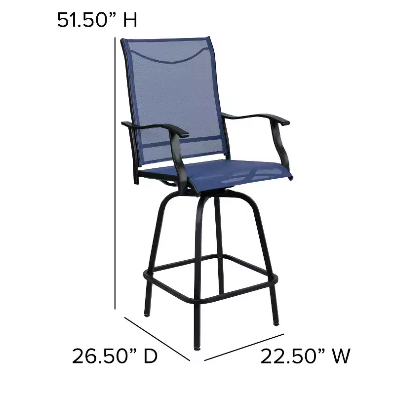 Flash Furniture Valerie Patio Bar Height Stools Set of 2, All-Weather Textilene Swivel Patio Stools and Deck Chairs with High Back & Armrests