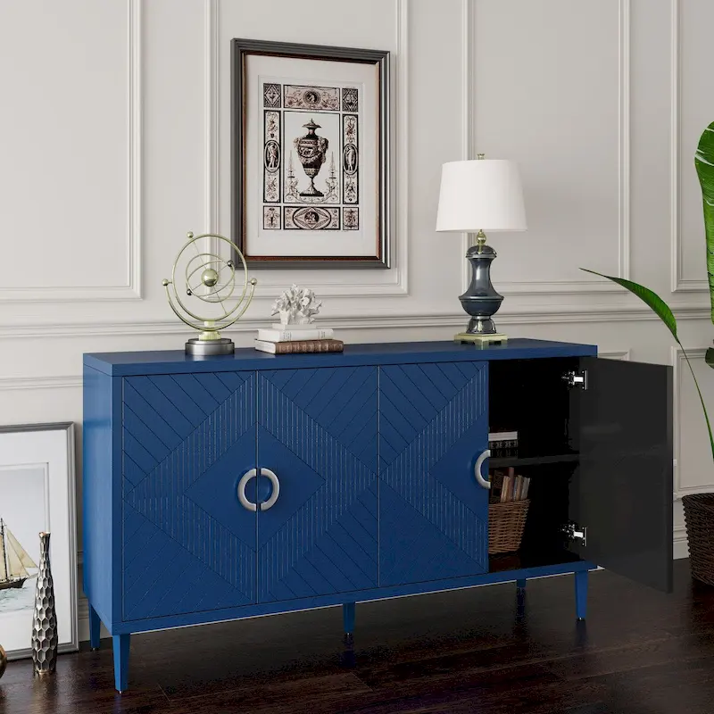 Blue / Grey 4-Door Storage Cabinet, Contemporary Style