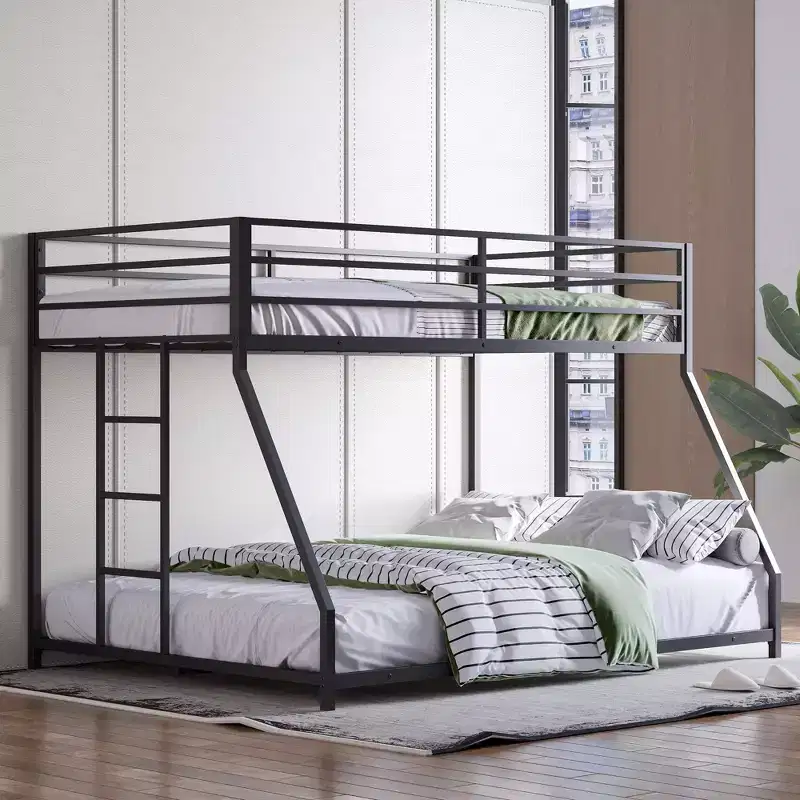 Okak 77.8IN Twin-Over-Full Size Metal Bunk Bed with Removable Ladder, No Box Spring Needed Bed Frames, Twin Bunk Beds for Teens and Adults, Black