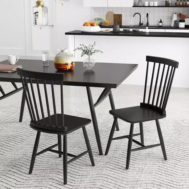 Costway Dining Chair Set of 2/4 Kitchen Side Chairs with Spacious Seat Rubber Wood Frame for Dining Room Black