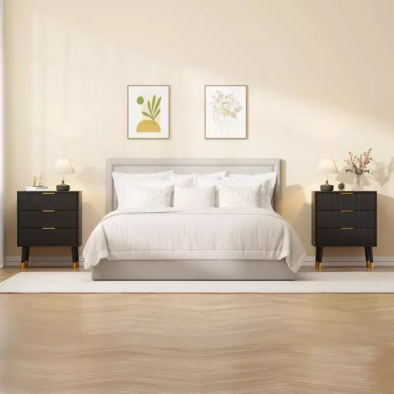 3-Drawer Fluted Dresser, Modern Bedroom Storage Chest with Wood Frame, Compact Dresser Nightstand for Bedroom Living Room