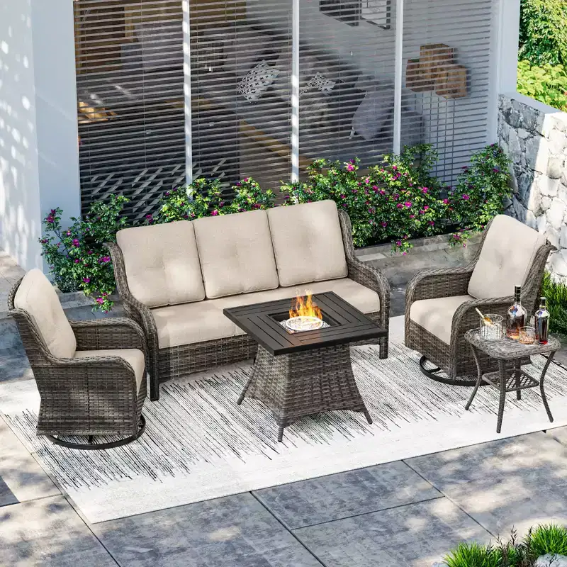 UPTIOT Outdoor Lounge Set with Square Fire Pit