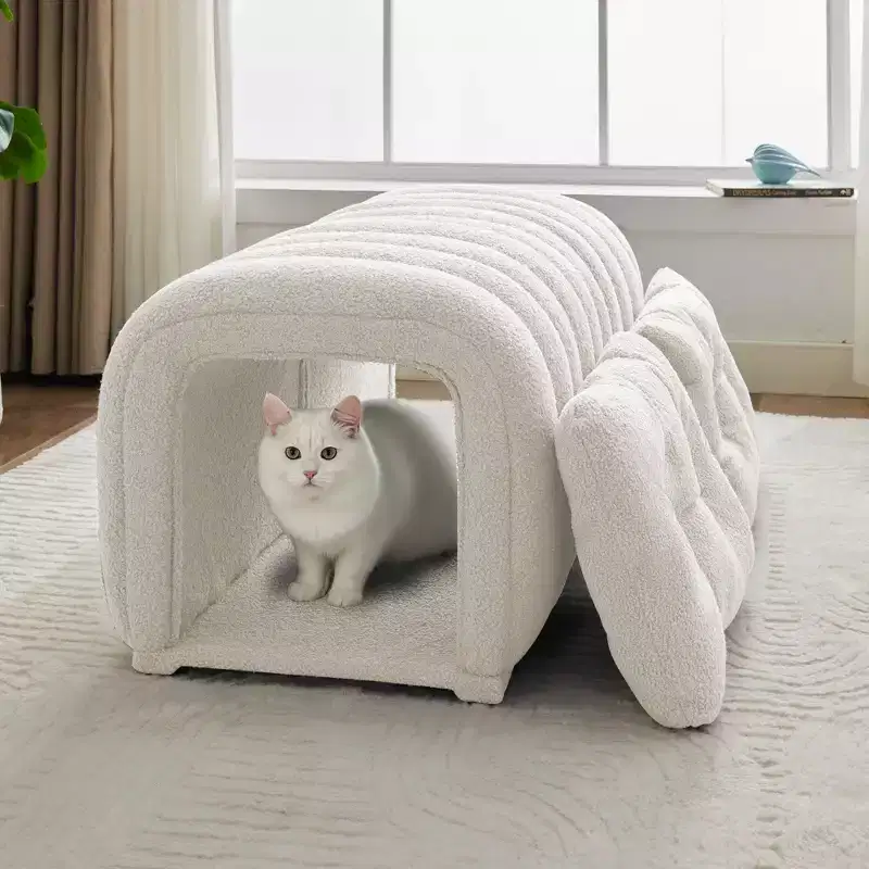 Hyleory Easy-Connected Footrest Stool Pet-Friendly - 2-in-1 Bed Bench & Play Tunnel with 2 Removable Pads