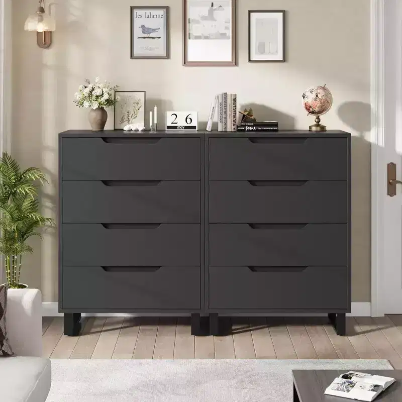 4 Dresser For Bedroom, 41.5 Tall Dresser, Freestanding Vertical Drawer Cabinet With Storage, Wooden Closet Storage Chest For Living Room