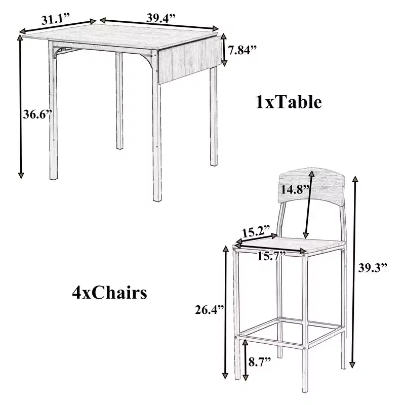 Whisen Farmhouse 5-piece Counter Height Drop Leaf Dining Table Set with Dining Chairs