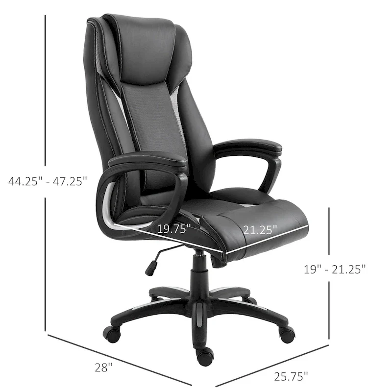 Ergonomic Office Chair Adjustable Height PU Leather Rocker 360° Swivel Home Task Seat, Black