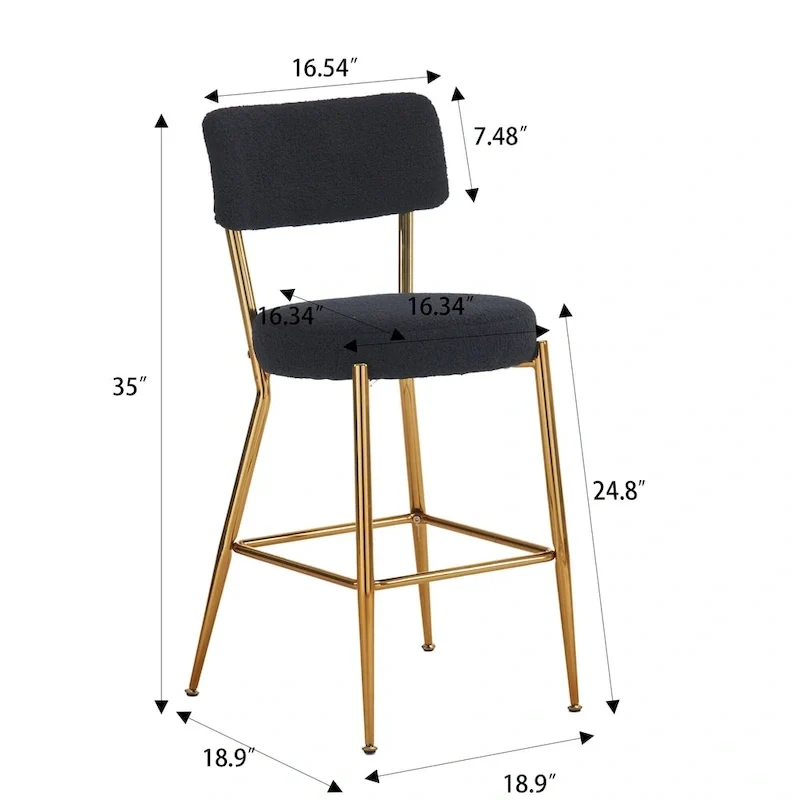 Set of 2/Set of 4 Modern Teddy Fabric Upholstered Bar Stools with Metal Base