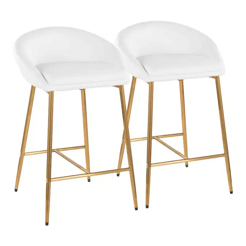 LumiSource Set of 2 26" Matisse Glam Counter Height Barstools Gold Metal Frame/White Faux Leather