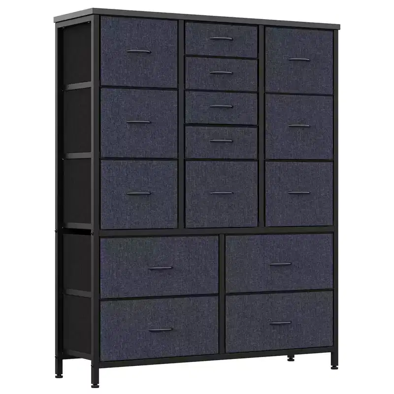 48 H Tall Dresser with 15 Drawers, Fabric Storage Dresser with Metal Frame, Wood Top, Storage Cabinet for Bedroom, Closet, Hallway