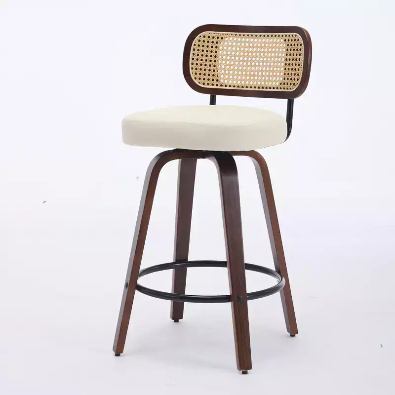 CLIHOME Set of 2 Counter Height Bar Stools - 26 Rattan Counter Height Stools With Cane Back and Upholstered Seat