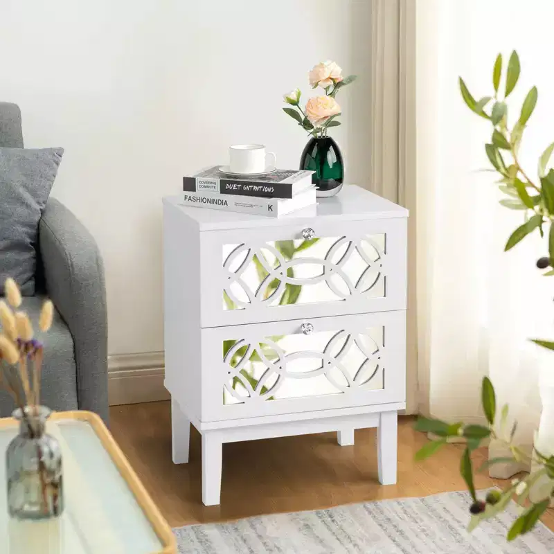 Karl Home 2-Drawer White MDF 17.72in. W Nightstands - Set of 2