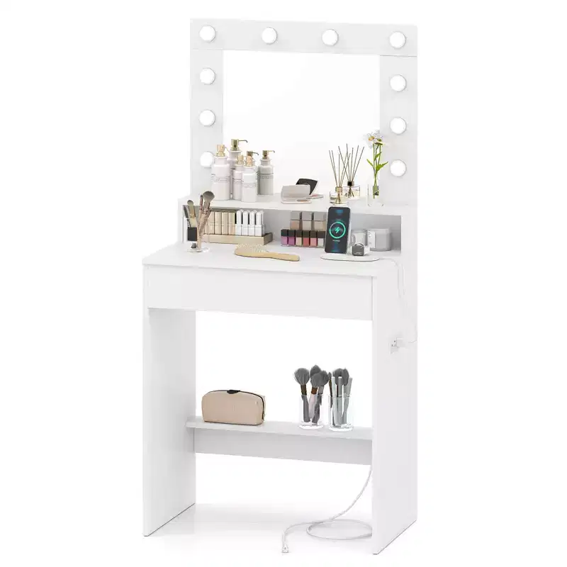 Vanity Desk with Mirror and Lights with 3 Light Modes & Adjustable Brightness White