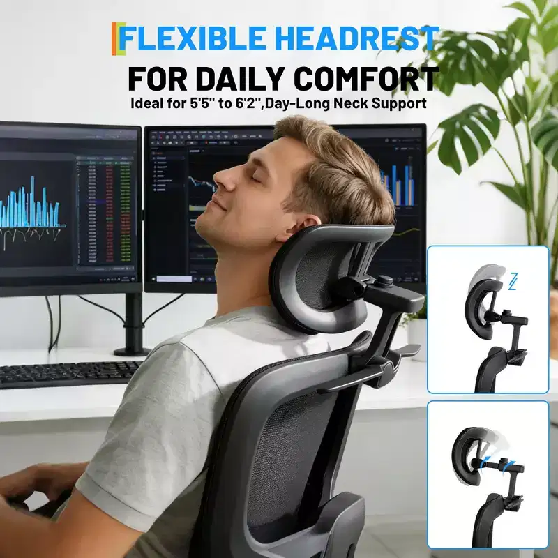 Ergonomic Mesh Office Chair with 3D Headrest & Adjustable Lumbar, 4D Flip-Up Arms High Back Desk Chair, 3-Level Tilt Swivel Computer Seating 300lbs