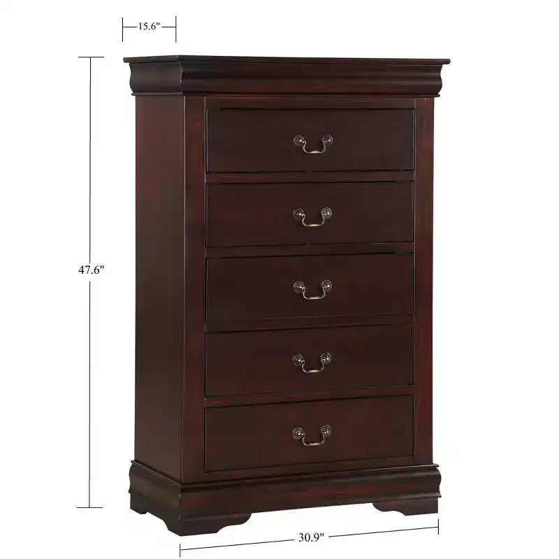 Okak Solid Wood Bedroom Furniture 5-Drawer Chest or 2-Drawer Nightstand, Sleigh Bed, Brass Hardware, Easy Assembly