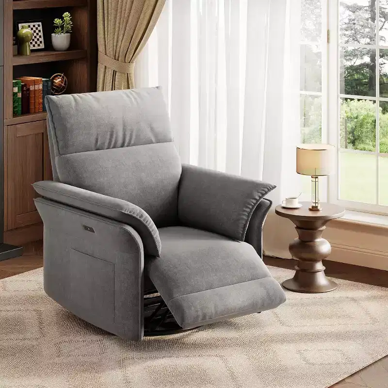 Power Recliner Chair with USB Port, 270 Swivel Glider Rocker with Wide Seat and Chenille Fabric, for Living Room or Nursery