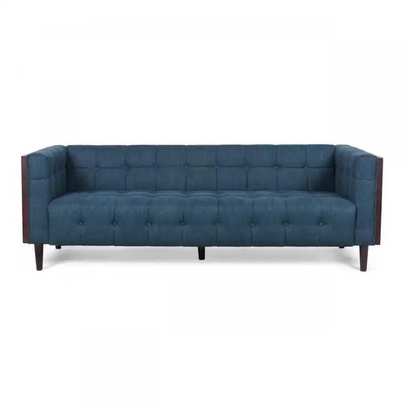 3-seater Tufted Fabric Sofa With Birch Wood Frame