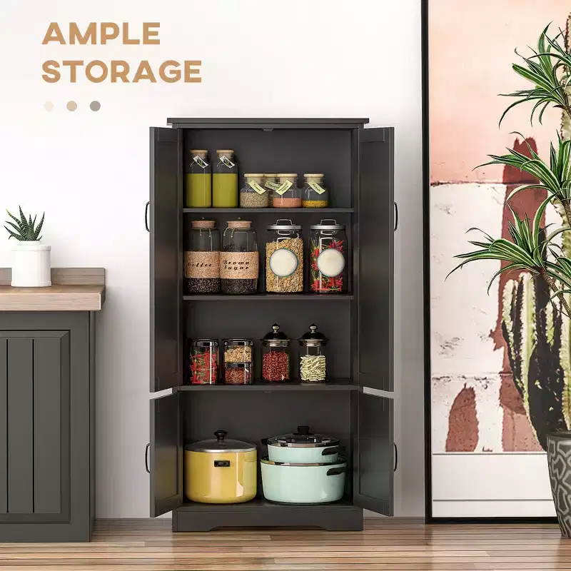 Accent Floor Storage Cabinet Kitchen Pantry with Adjustable Shelves and 2 Lower Doors