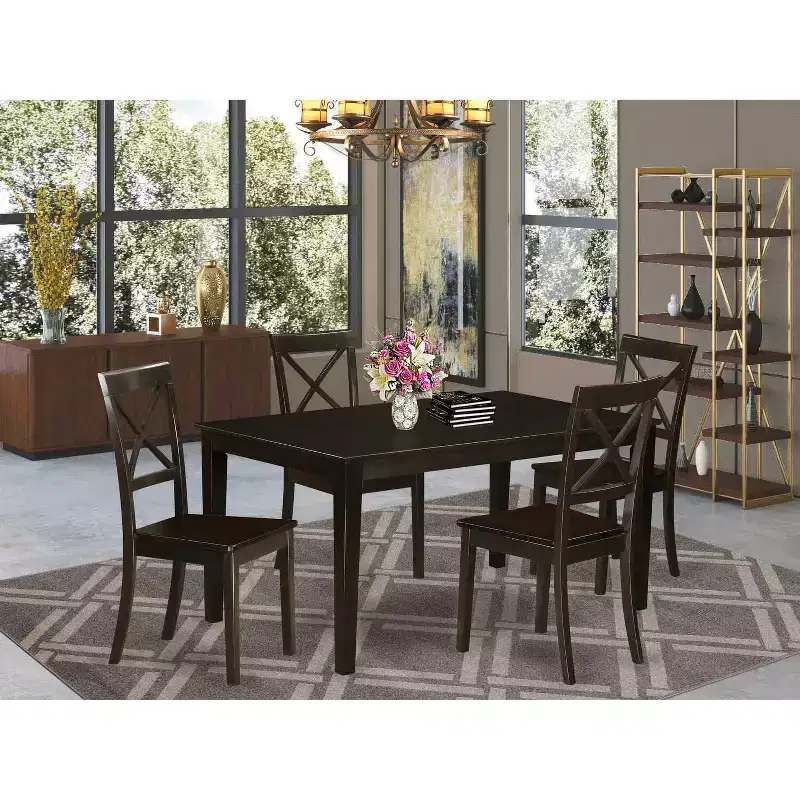 5-Piece Rectangle Cappuccino Finish Solid Wood Top Dining table with 4 Chairs