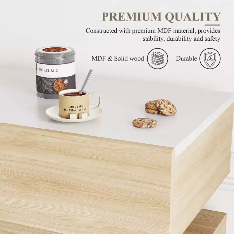 COZONY 55 Coffee Bar Cabinet with 3 Drawers & Charging Station, Kitchen Sideboard Buffet with Adjustable Shelf