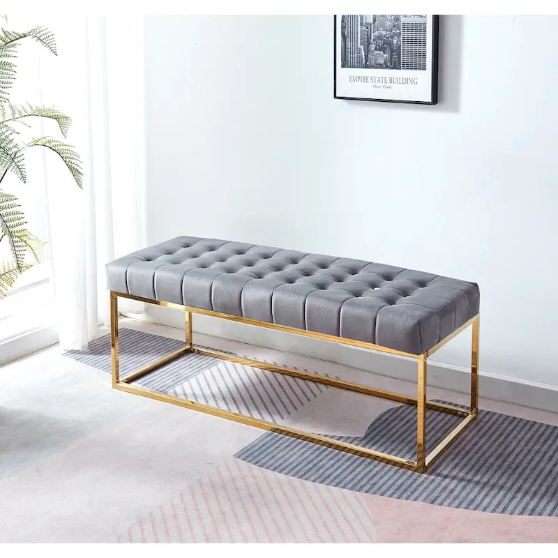 Tufted Velvet Bench with Gold Chrome Legs