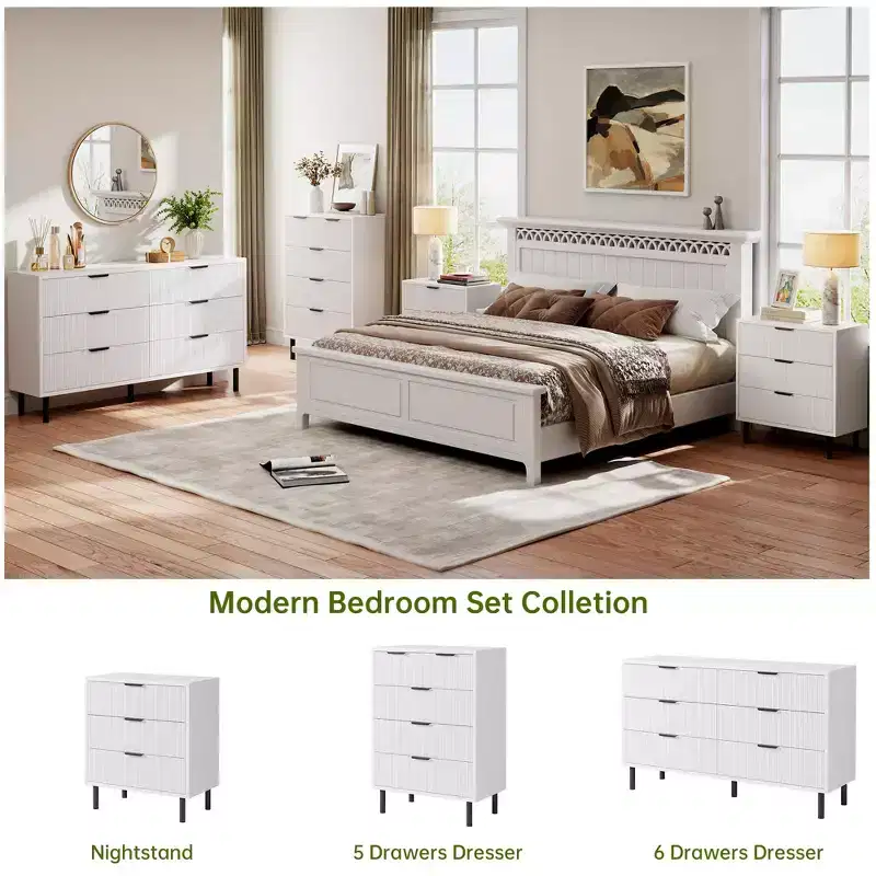 Wide Wood Chest of Drawers, Modern Storage Dresser Chest of Drawers Organizer with Metal Legs and Anti-Tipping Device for Bedroom Living Room