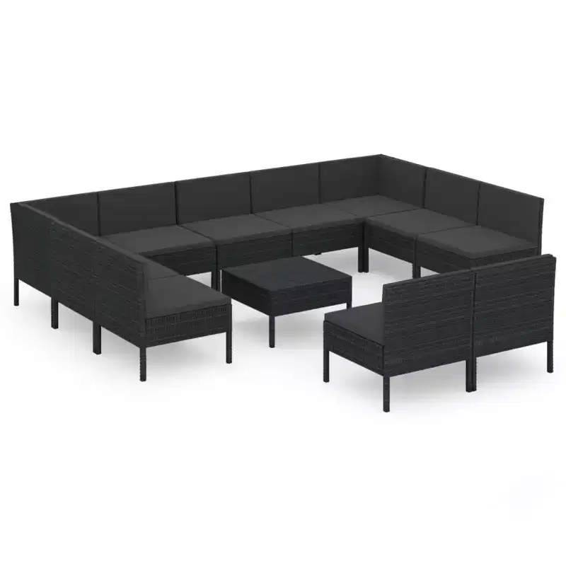 vidaXL Patio Lounge Set Outdoor Sectional Sofa Set with Table, Poly Rattan, Black