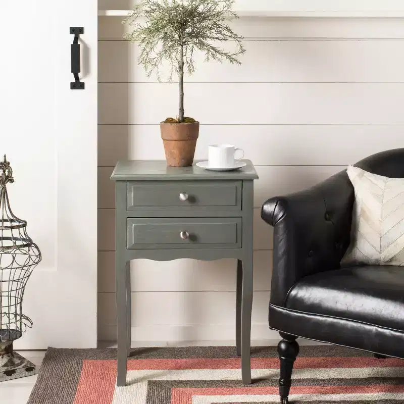 French Farmhouse End Table | White Birch, 2 Drawers, No Assembly