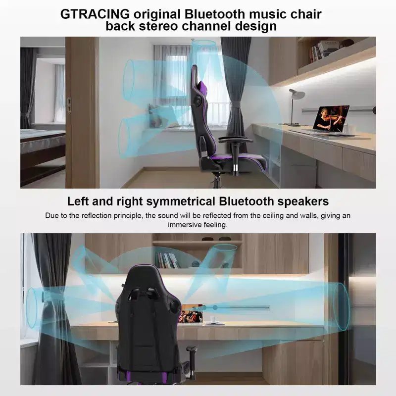 GTRACING Gaming Chair with Bluetooth Speakers High Back PU Office Chair Purple