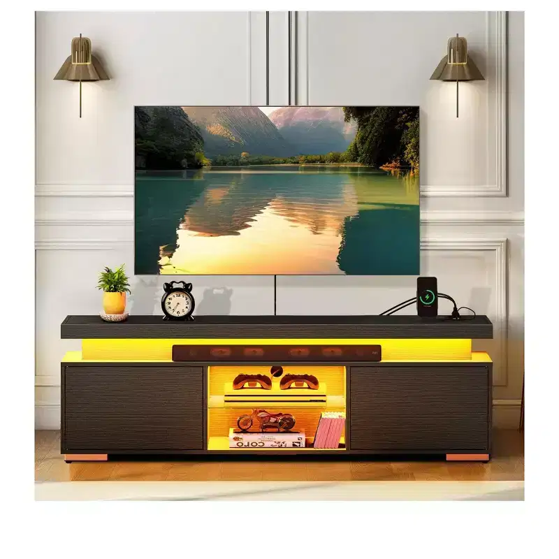 LED TV Stand with Built-in Charging Station – Fits TVs up to 65 Inches
